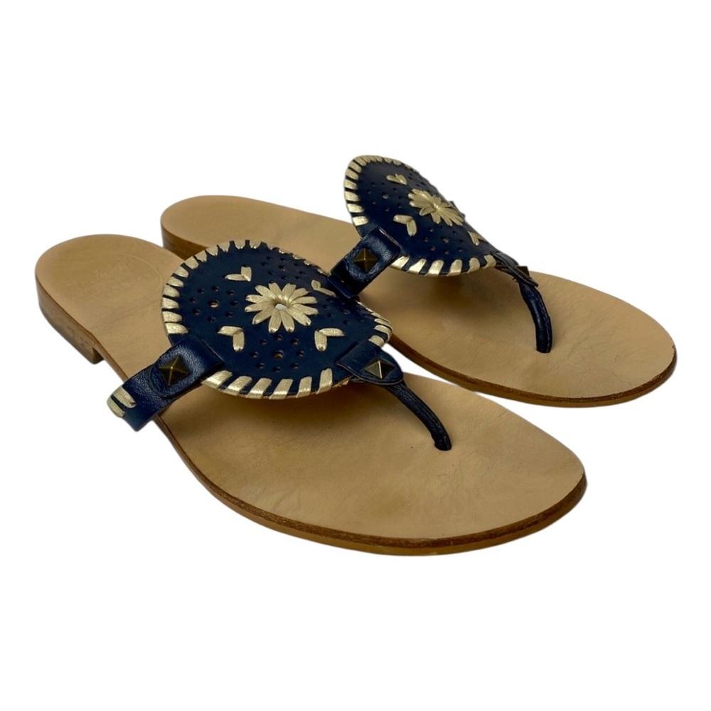 Jack Roger’s Gerorgica navy and gold leather medallion sandals preppy classic - Picture 1 of 10